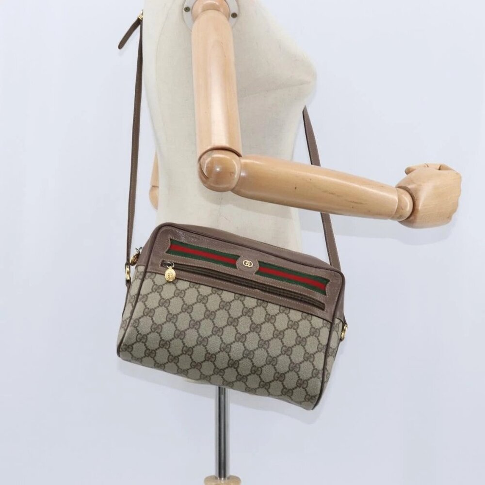 GUCCI GG Supreme Web Sherry Line Shoulder Bag PVC Beige 001 44 6472 Auth 150085 - Picture 13 of 15